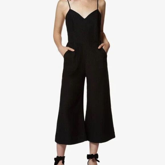 Avec Les Filles Pants - Avec Les Filles Gaucho Jumpsuit Womens 12 Black Wide Leg Cocktail